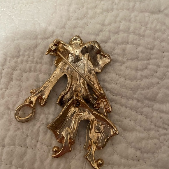 1980s Black clown pin/brooch with gold and crystal/white stone accents. - Picture 4 of 5